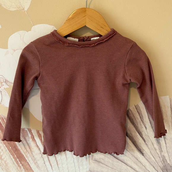 Zara Ribbed Long Sleeve Top with Lace, 9-12M - Picture 2 of 5
